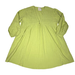 The Lullaby Club Womens Size S/M Green Pintuck Mini Dress Long Sleeve